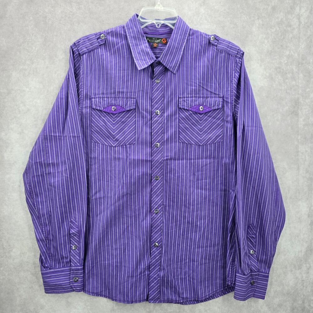 G By‎ Guess Purple Stripe Mens Button Down Long Sleeve Cotton Dress Shirt XL